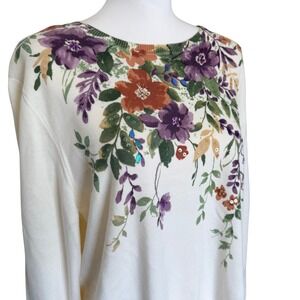 Alfred Dunner Womens XL Sweater Cream Floral Sequins Grannycore Glamma
